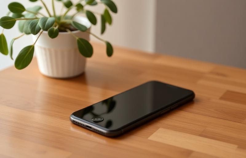 Phone face-down on wooden table