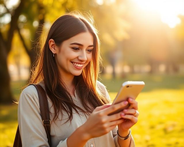Woman smiling at phone
